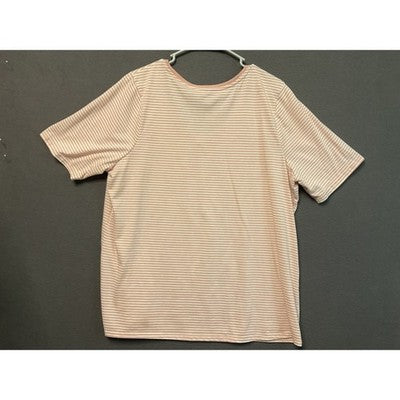 Lane Bryant Shirt Womens 18/20 Pink White Striped Embroidered Floral V Neck Top
