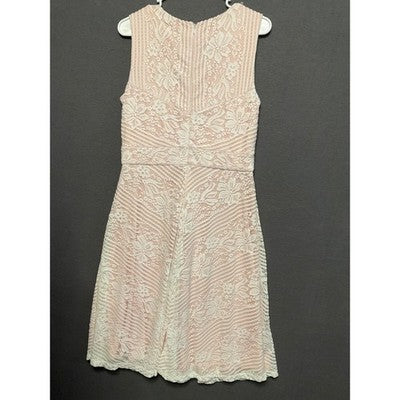 Sandra Darren 10 Blush Lace Dress Sleeveless Fit & Flare Floral V-Neck Lined