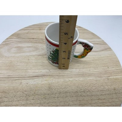 Christmas Tree Ceramic Mug Holiday Coffee Cup Red Rim Stocking Handle Polka Dot