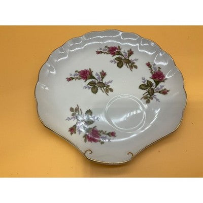 Vintage Rose Pattern Snack Plate 7.5" Gold Trim Scalloped Edge