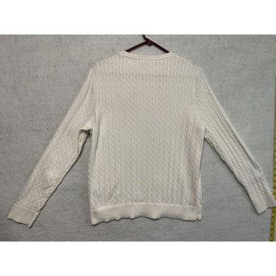 Kim Rogers Sweater Womens Petite Large White Cable Knit Cotton Crewneck Pullover