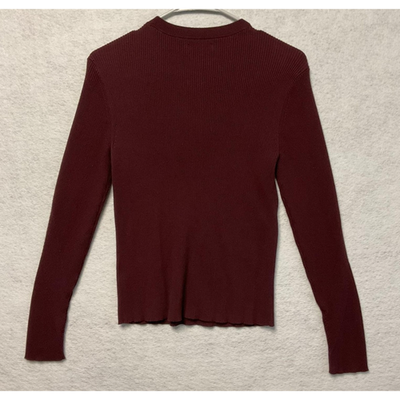 Nine West Sweater Womens Large Burgundy Ribbed Knit Crew Neck Long Sleeve Top