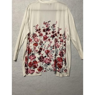 Croft & Barrow Cardigan Womens Large White Floral Back Lightweight Open Front