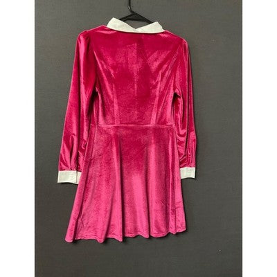 Allegra K Women’s Pink Velvet A-Line Dress With White Collar Size S Retro
