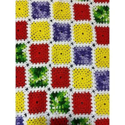 Handmade Crochet Granny Square Blanket Unisex OS Multi Excellent Vintage Style