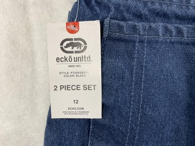 Ecko Unltd Shorts Boys 12 Blue Denim Bermuda Flat Front Rhino Logo Casual