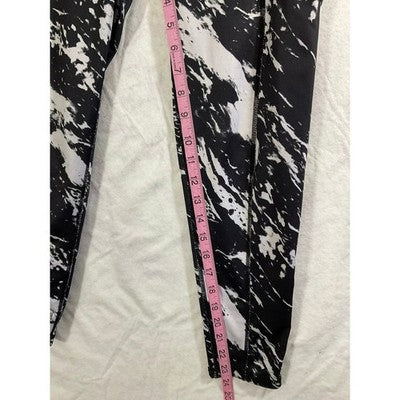 Pro Player Leggings Womens Med Black White Marble Splash Wicking Athletic Pants