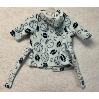 Baby Boys Hooded Bathrobe 0-9M Soft Fleece Sports Balls Print Plush Robe Blue
