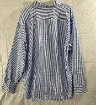 Blue White Striped Shirt Mens 4XL Long Sleeve Button Up Big Tall Seersucker