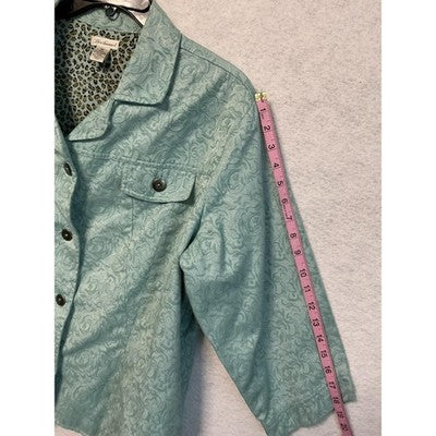 Bechamel Jacket Womens XL Green Floral Jacquard Leopard Lined Mint Vintage