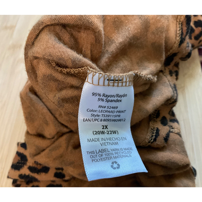 Women's Terra & Sky Brown Black Leopard Print 3/4 Casual Sleeve Plus Size 2X