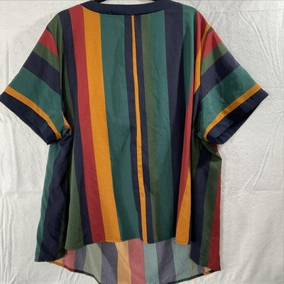 SHEIN FIT+ Blouse Womens 24/26 Multicolor Stripe V Neck Tunic Top Plus Size