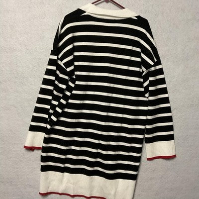 Dokotoo Sweater Womens XL Black White Striped Collared Knit Pullover Oversized
