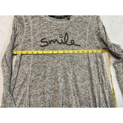 AnyBody Shirt Womens XS Gray Heather Long Sleeve Smile Graphic Swing Tunic