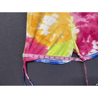 AQ Sport Shirt Shorts Set Womens Large Tie Dye Rainbow Crop Top Lounge Two Piece