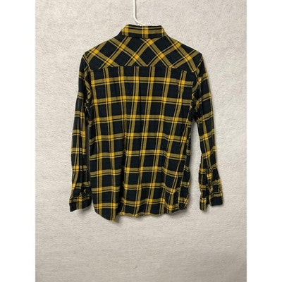 H&M Shirt Boys 14-15 Years Blue Yellow Plaid Flannel Button Up Long Sleeve