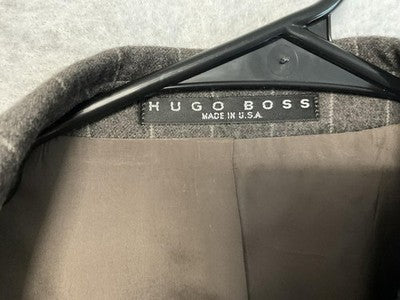 VTG Hugo Boss Suit Men 44L Gray Wool Cashmere Pinstripe Designer Pants 37x30 USA