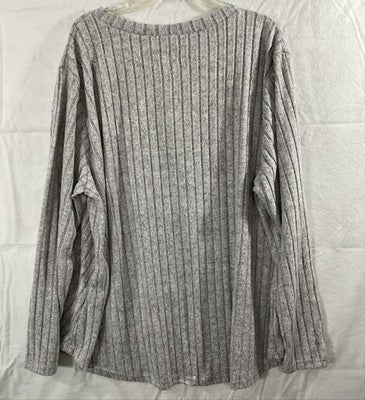 DOLANE Shirt Womens 4XL Gray Ribbed Knit Striped Long Sleeve Plus Size Top