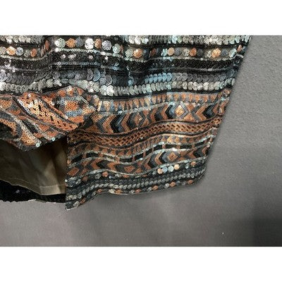 Sequin Midi Dress Side Zip Sleeveless Black Gold Tribal Sm/Med Party NWOT