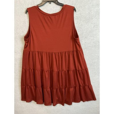 VTG Entro Dress Womens 2X Rust Orange Sleeveless Tiered Trapeze Swing Tank Boho