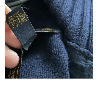 Ralph Lauren Jeans Co Sweater Womens Small Navy Blue Ribbed Collar Pullover Knit