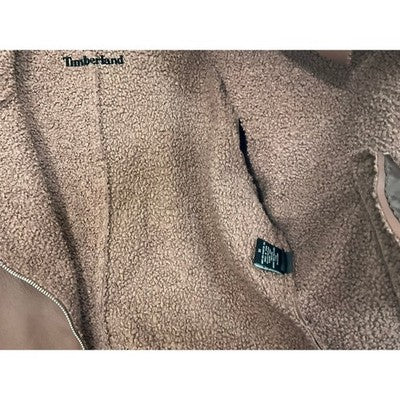 Timberland Moto Jacket Women XL Mauve Faux Leather Sherpa Lined Graphic Logo