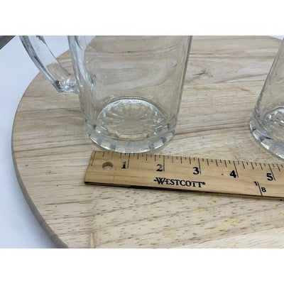 Clear Glass Beer Mugs 2 Pack 6.5" Tall Vintage Retro Heavy Thick Base Handles