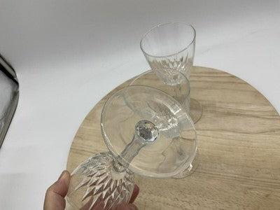 Unmarked Clear Cut Glass Wine Goblets Set Of 3 Stemmed Barware Decor