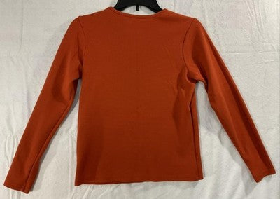 Cato Shirt Womens Small Orange Ribbed Knit Long Sleeve Crew Neck Top Stretch