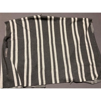 Maxsport Women's Striped Fringe Cardigan Poncho S/M Gray Black Open Front NWT