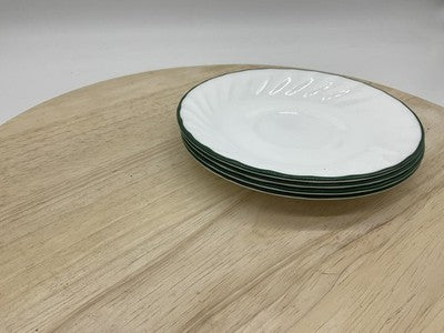 Corelle White Glass Saucers Set Of 4 Green Rim Round USA Kitchen Tableware