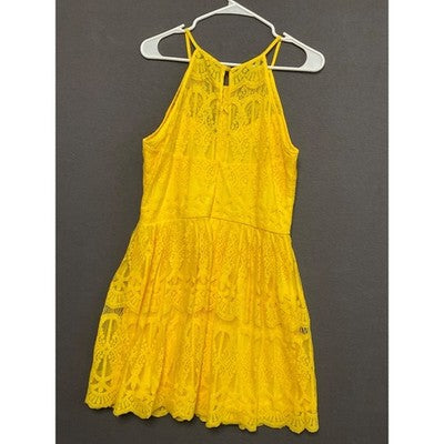 As U Wish Yellow Lace Dress XL JR SIZE Sleeveless Lined Flowy Romantic Bohemian