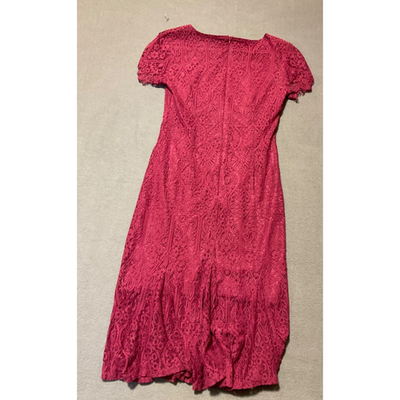 Miami Burgundy Romantic Lined Lace Dress M Scallop Sleeve Crochet Design