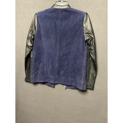 Denim & Co XS Navy Leather Sleeve Quilted Jacket Genuine Leather Front