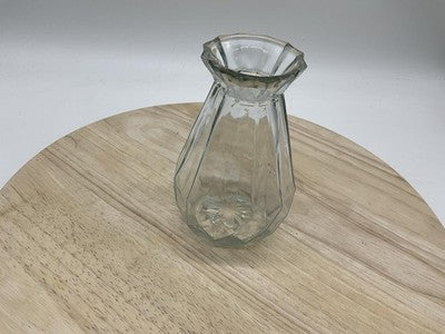 Clear Glass Vase Faceted Panel Sides Starburst Base Flared Rim Decor Centerpiece