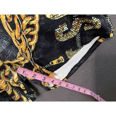 Women’s Off Shoulder Crop Top & Short Set L Black Gold Chain Link Graphic Print