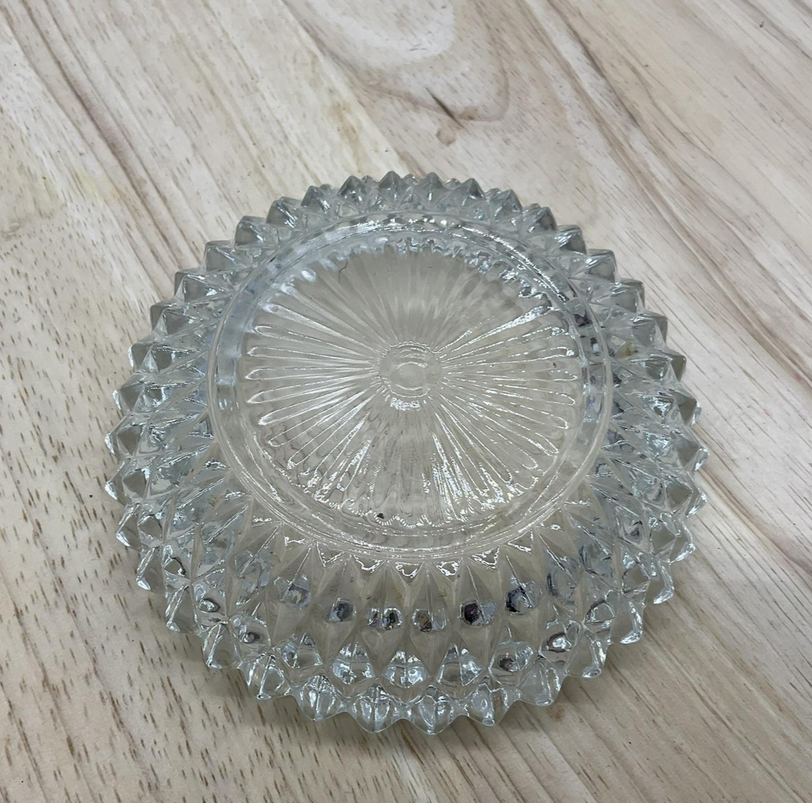 Clear Pressed Glass Round Candy Nut Dish Bowl Sawtooth Edge Starburst Serving