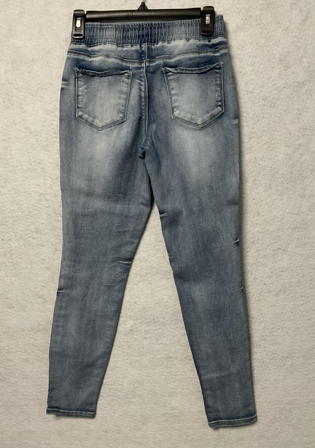 Elite Jeans Jogger Pants Womens 3/4 Blue Drawstring Elastic Waist Denim