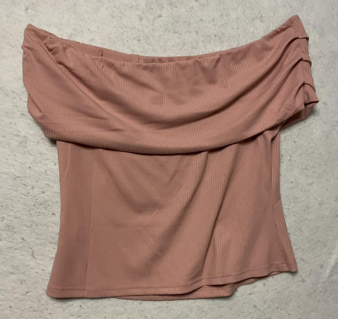 BTFBM Blouse Womens XL Pink Off Shoulder Ribbed Knit Cropped Stretch Top