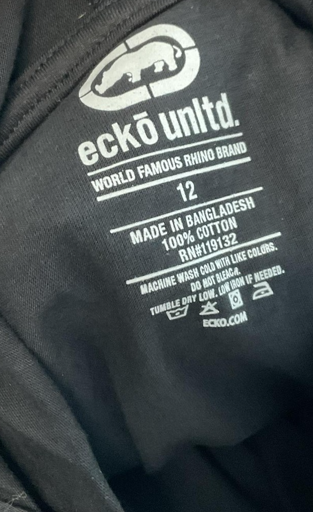 Ecko Unltd Shirt Boys 12 Black Hooded Short Sleeve Rhino Graphic Tee Top Cotton