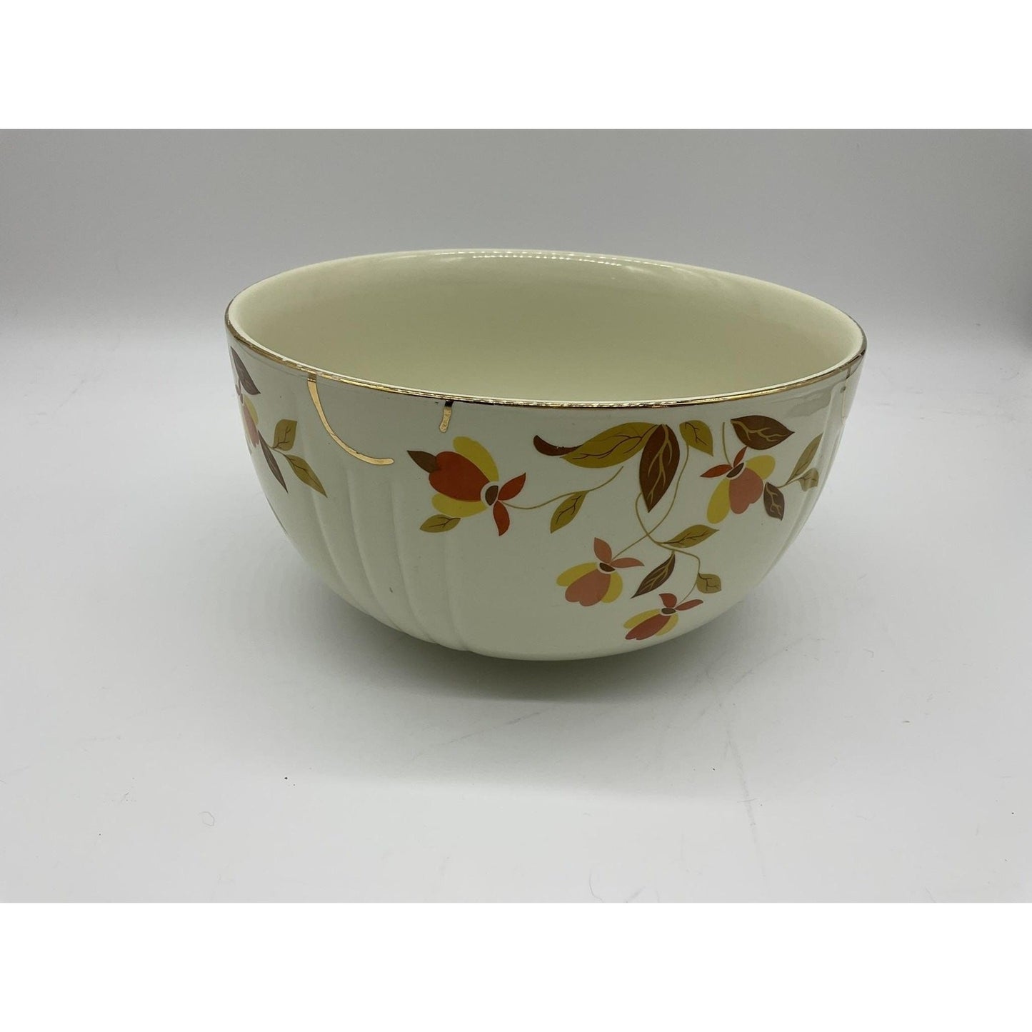 Vintage Hall's Superior Mixing Bowl Autumn Leaf Floral Gold Trim Jewel Tea Gilt