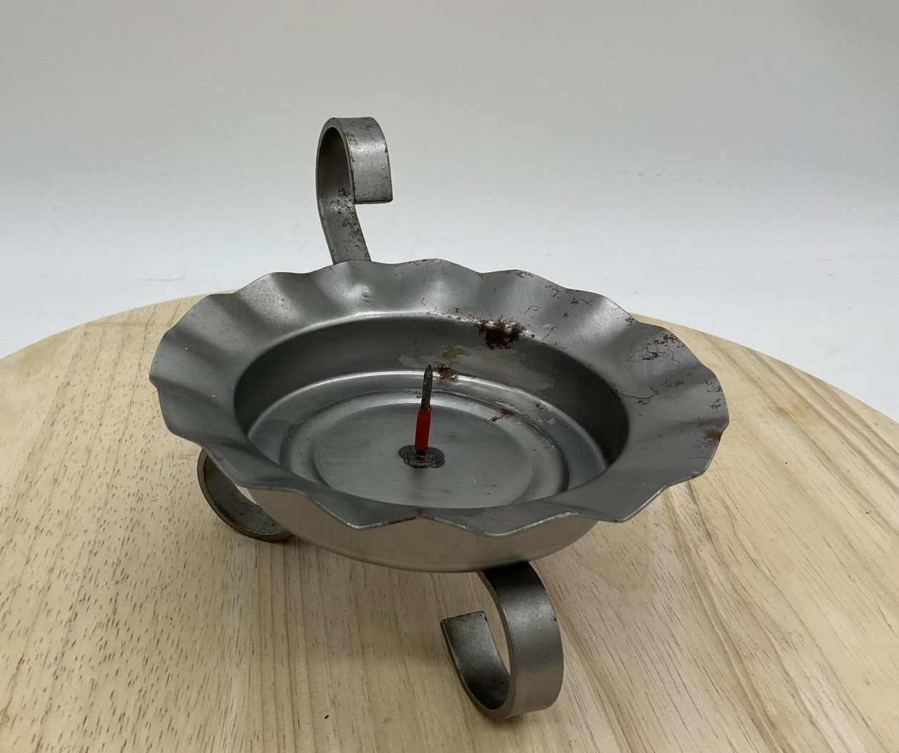 Rustic Metal Scroll Candle Holder Plate Stand Gray Home Table Centerpiece Decor
