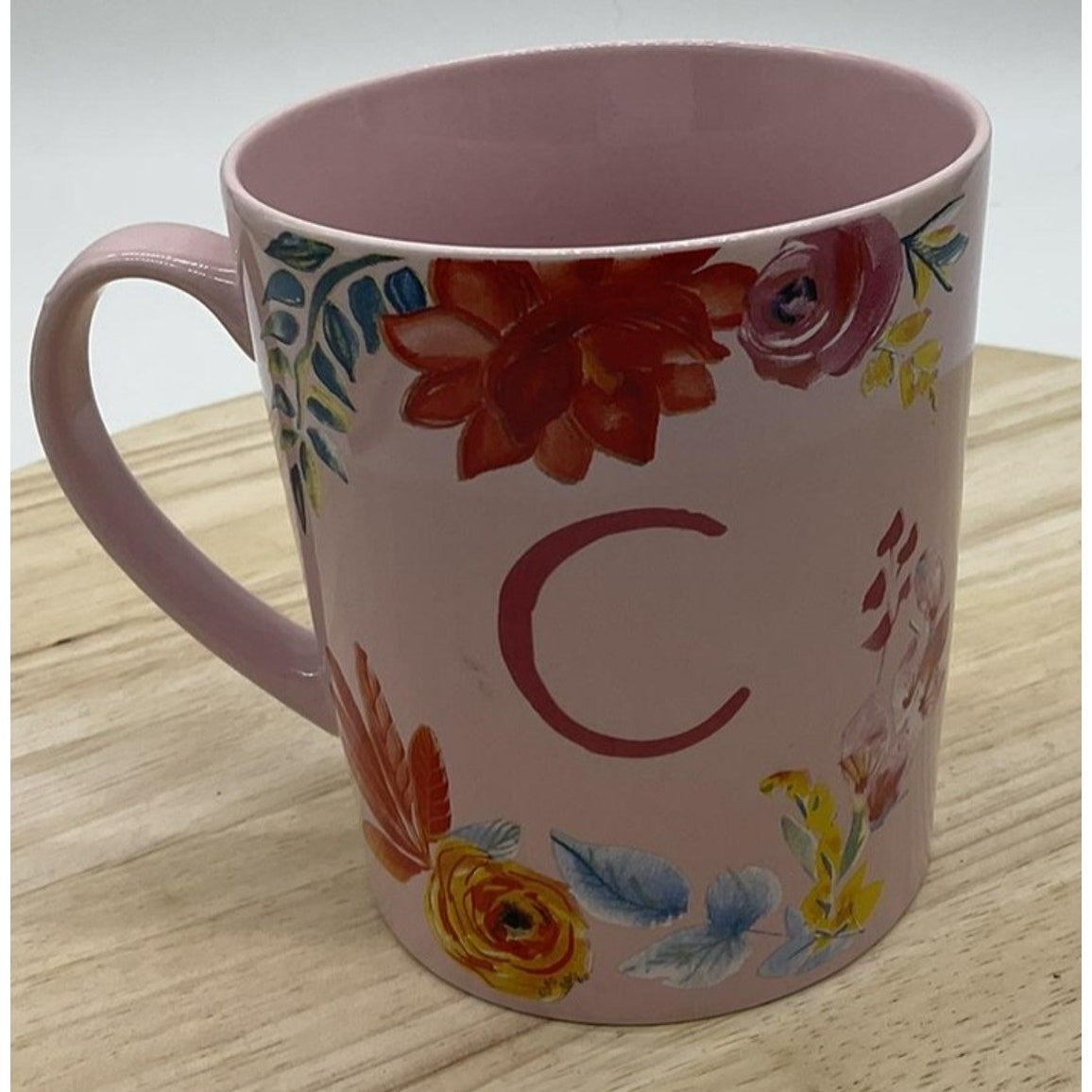 Hearth & Hand with Magnolia C Monogram Mug Pink Floral Stoneware Coffee Cup