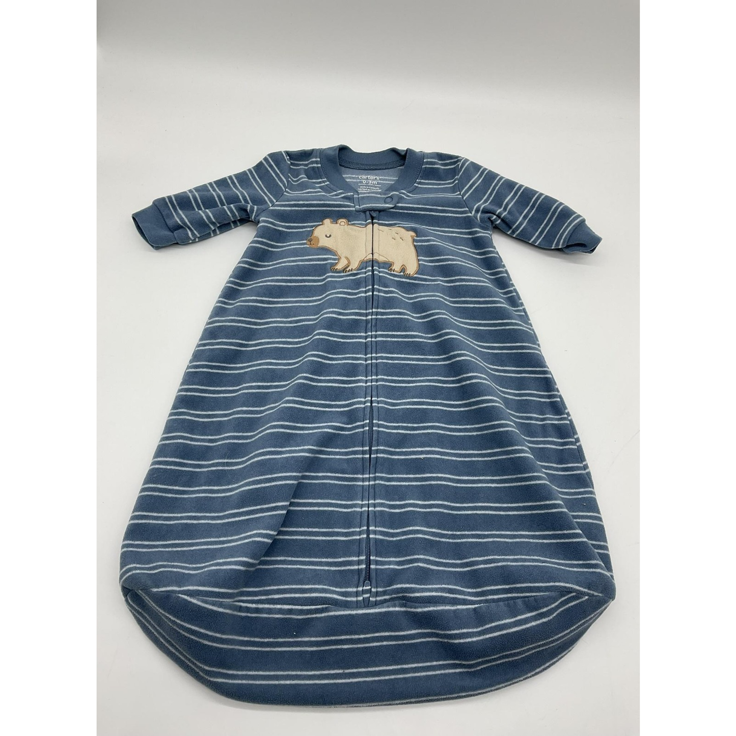 Carters Sleep Sack Infant 0-3M Blue Striped Bear Fleece Wearable Blanket