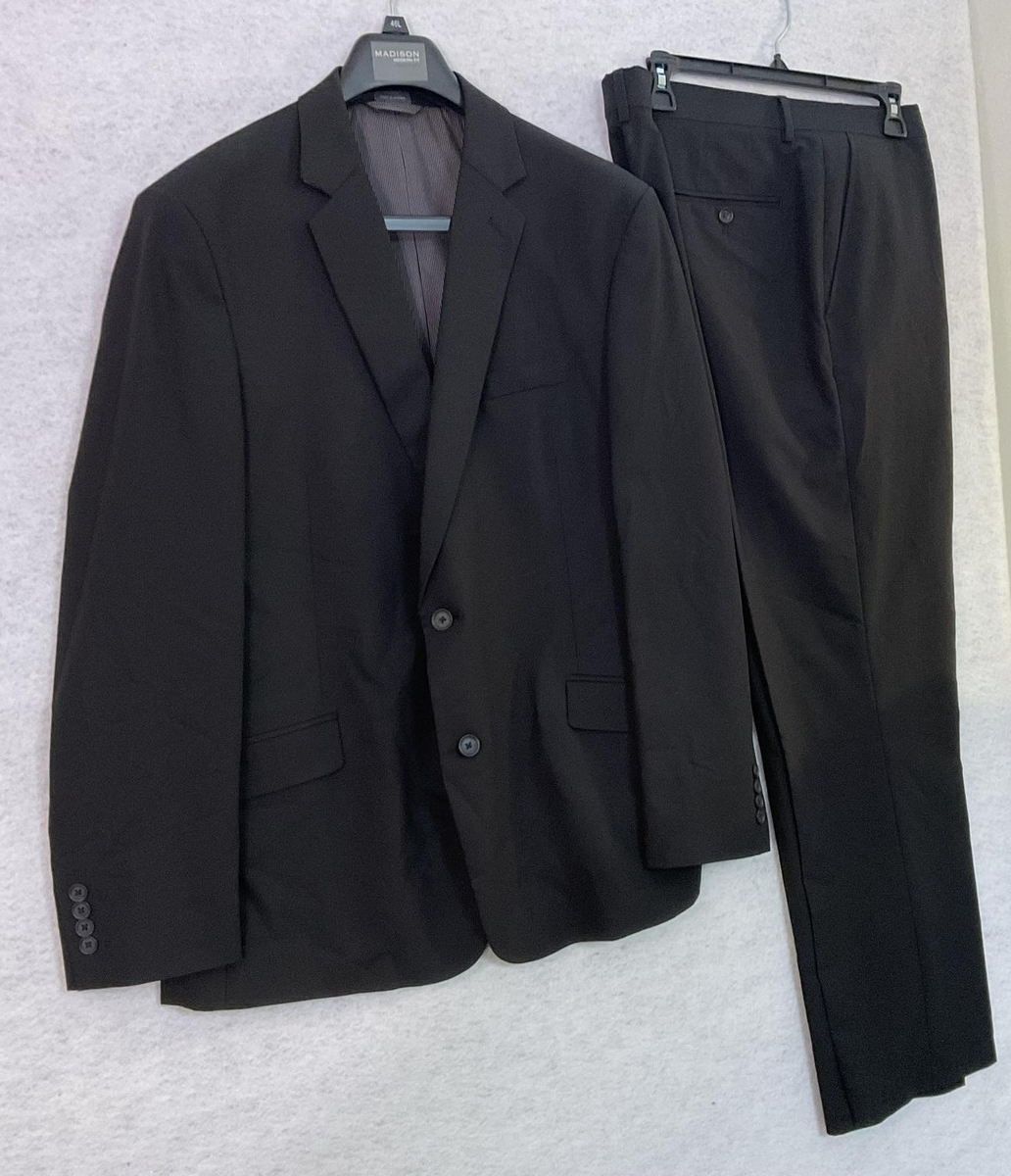 Madison Suit Men 48 Black Polyester Viscose Stretch 2 Piece Pant 41x32