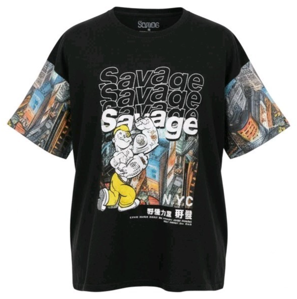 Popeye Shirt Mens 5XL Black Savage NYC Graphic Tee Big & Tall Cartoon Streetwear