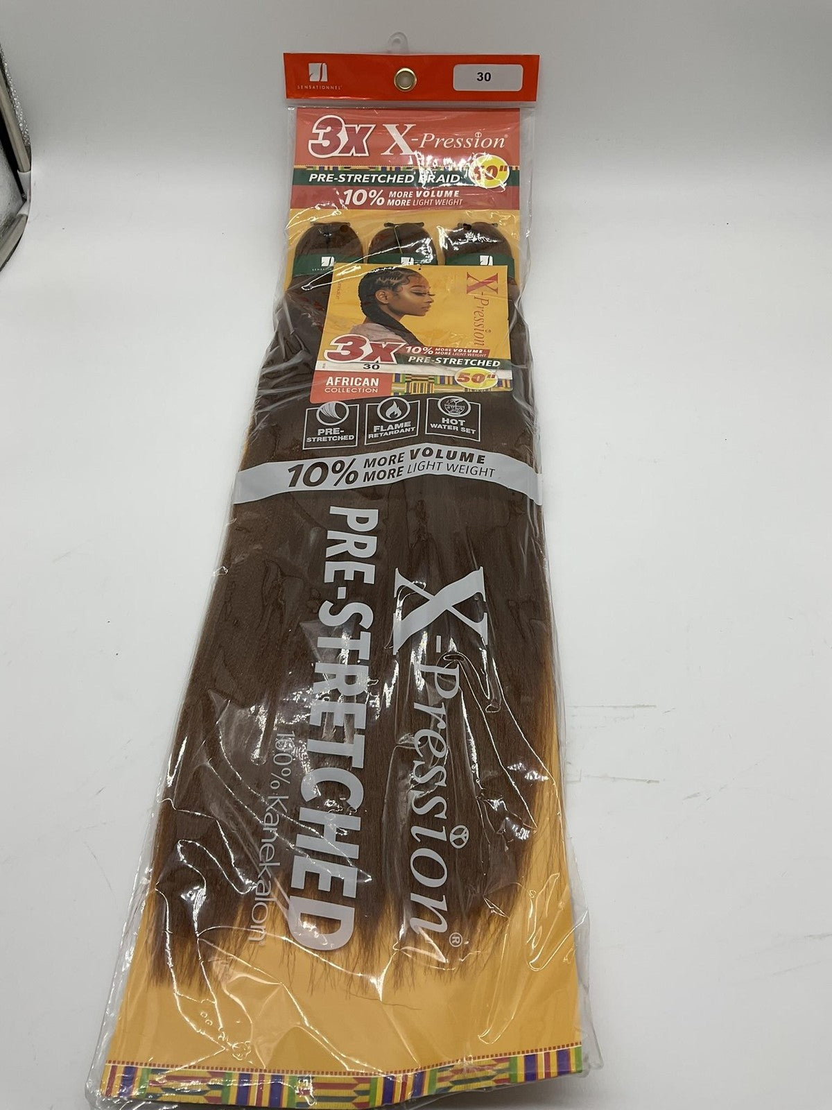 Sensationnel X-Pression 3X Pre Stretched Braid 50in Color 30 Auburn Synthetic