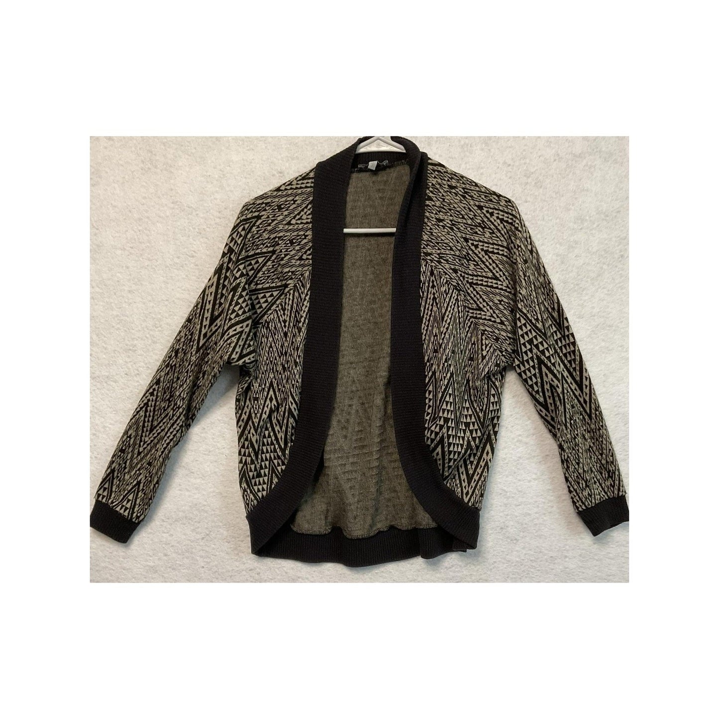 Charlotte Russe Sweater Womens Small Black Beige Open Front Cardigan Aztec Knit