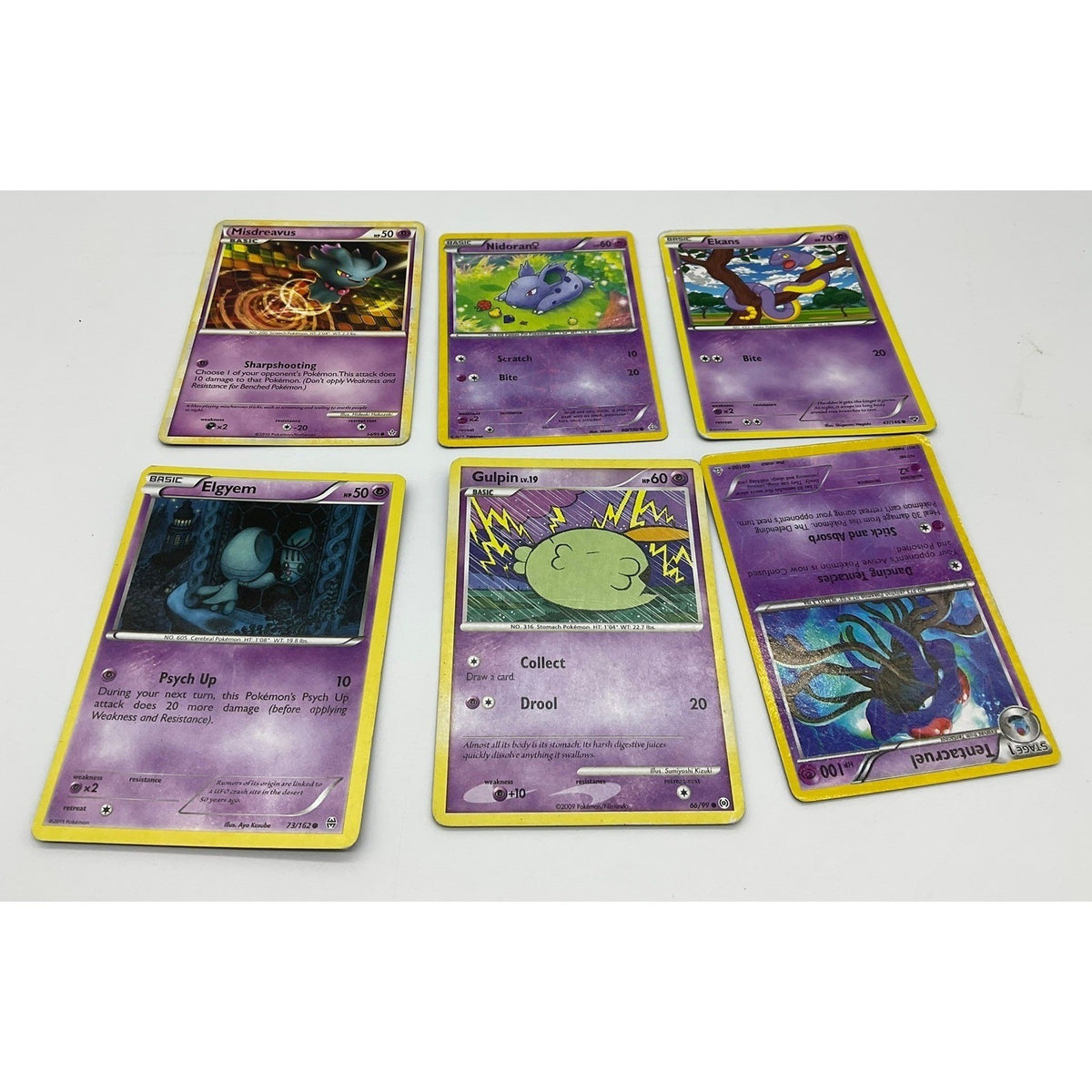 Pokemon Psychic Type Card Lot 6pc Purple Misdreavus Nidoran Ekans TCG Collection