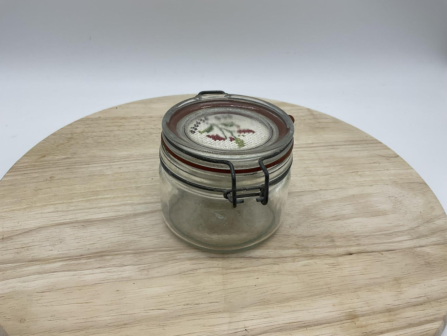 WAL Clear Glass Canning Jar Red Pepper Cross Stitch Clamp Lid Kitchen Canister